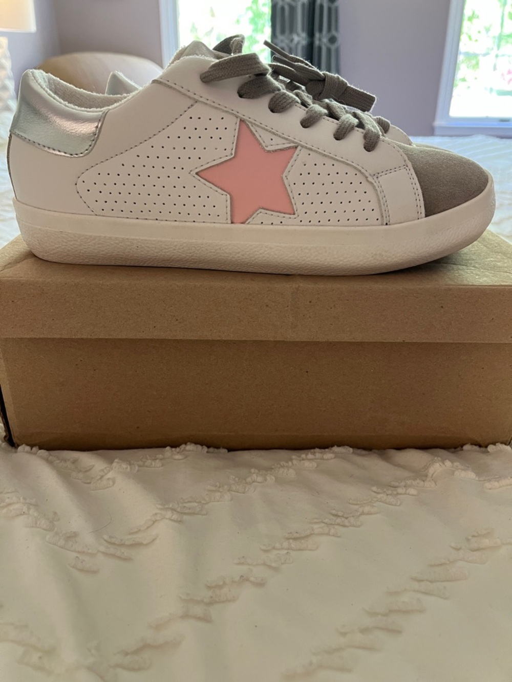 Steve Madden White Sneakers with Pink Star Accent